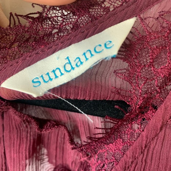 Sundance Red Burgundy Lace Trim tiered Midi‎ Dress Flapper Size 8 wedding guest - Picture 6 of 8